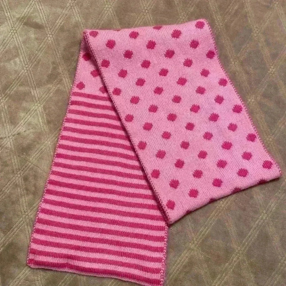 Lands End Kids NWOT Pink Polka Dot & Striped Knit Scarf. - Picture 5 of 6